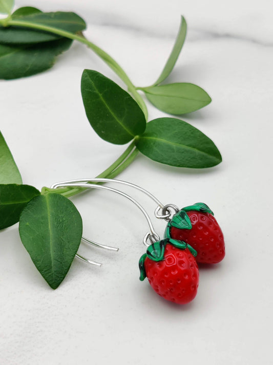 Flameworked Strawberry Glass Earrings