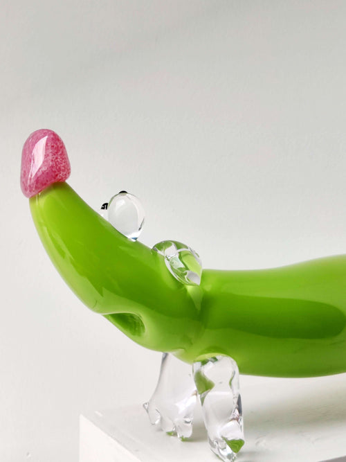 Green Glass Weiner Dog