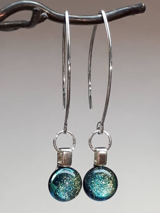Beautiful Dichroic glass jewelry - Handmade green blue earrings