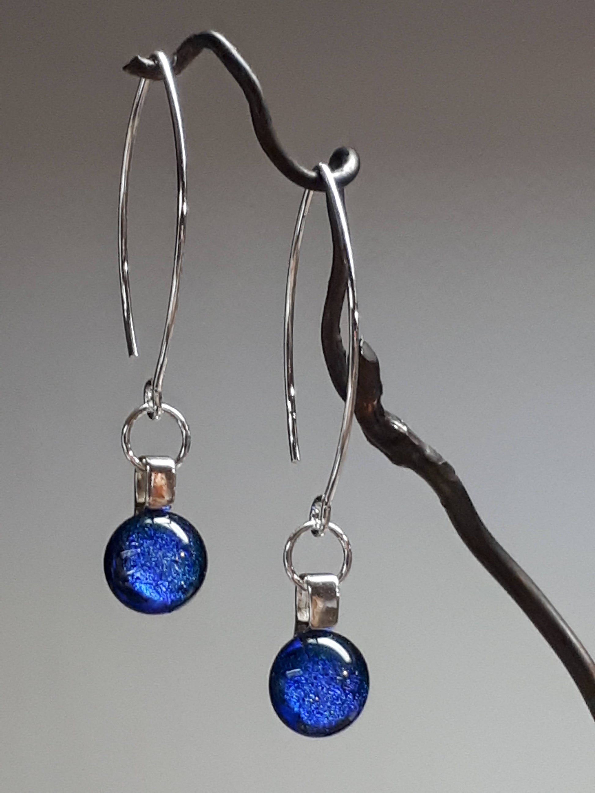 Stylish blue lightweight handmade glass earrings