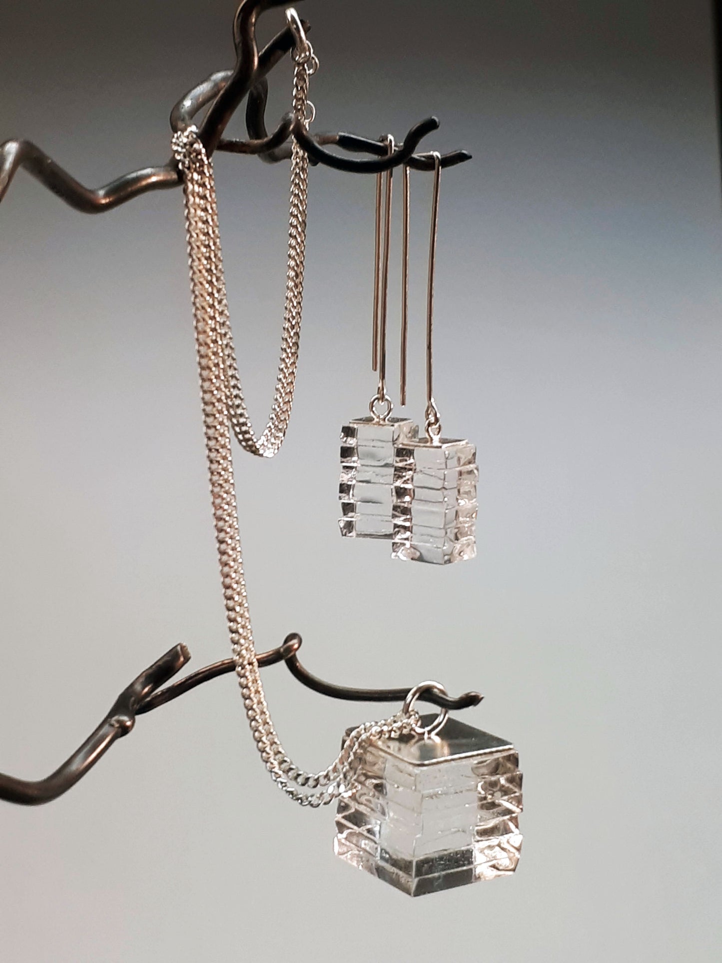 Ice Cube Earrings and Necklace Set